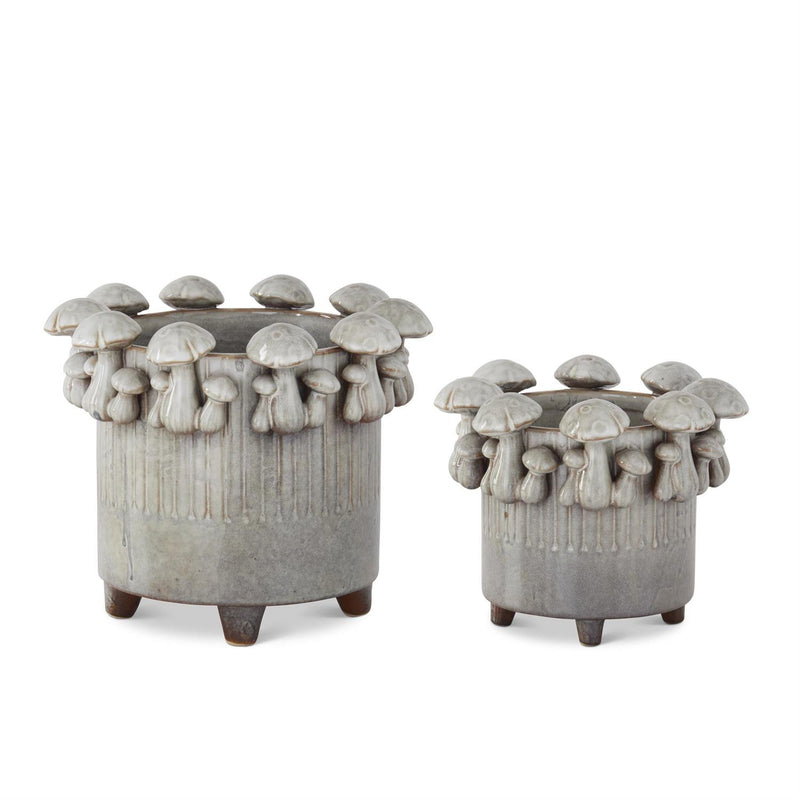 Gray Glazed Mushroom Trimmed Ceramic Pots