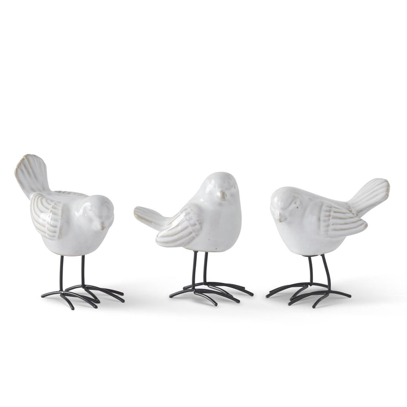 White Ceramic Birds with Metal Feet