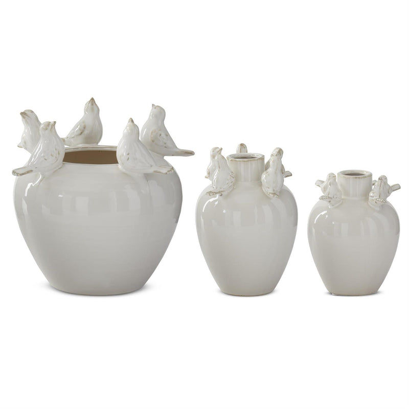 Cream Ceramic Bird Rim Vases