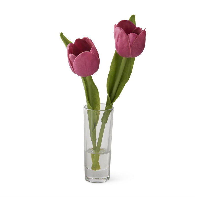 Real Touch Double Tulip Premade in Glass Vase with Faux Water