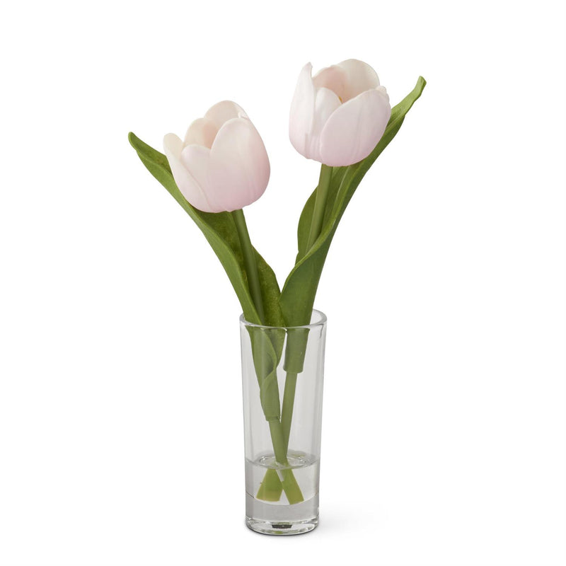 Real Touch Double Tulip Premade in Glass Vase with Faux Water