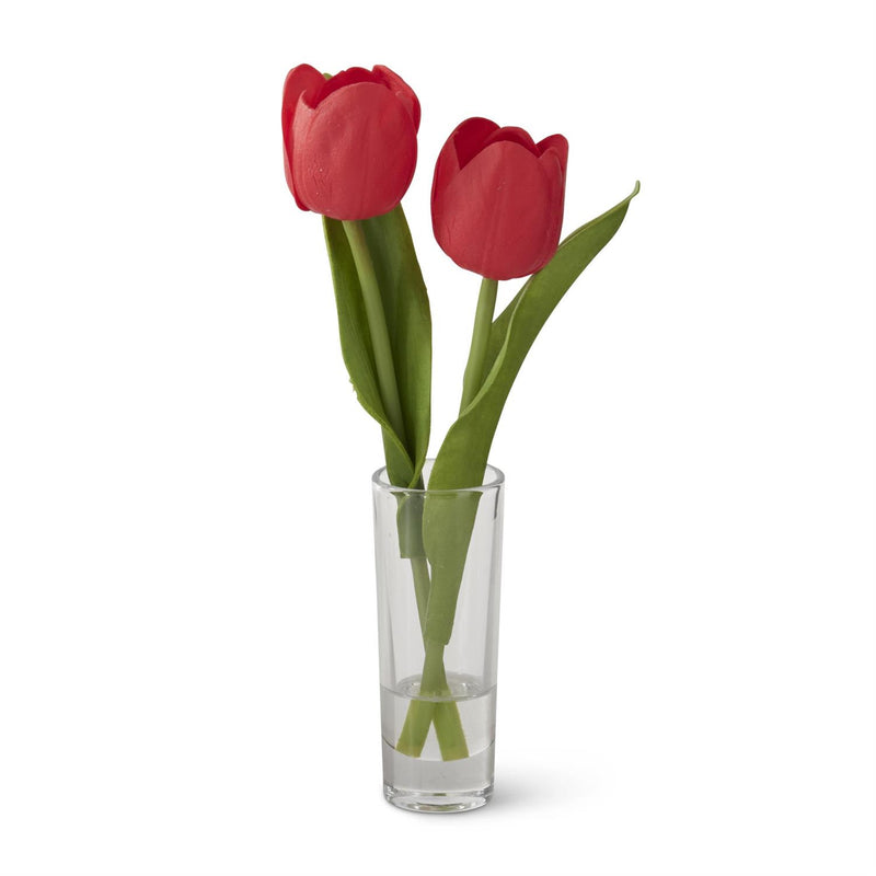 Real Touch Double Tulip Premade in Glass Vase with Faux Water