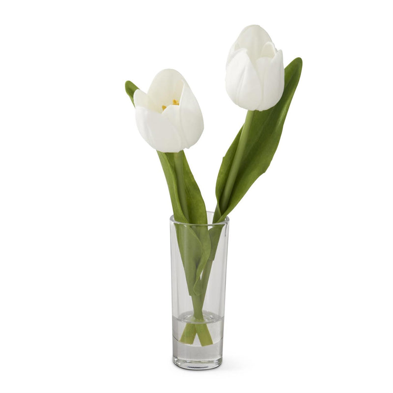 Real Touch Double Tulip Premade in Glass Vase with Faux Water