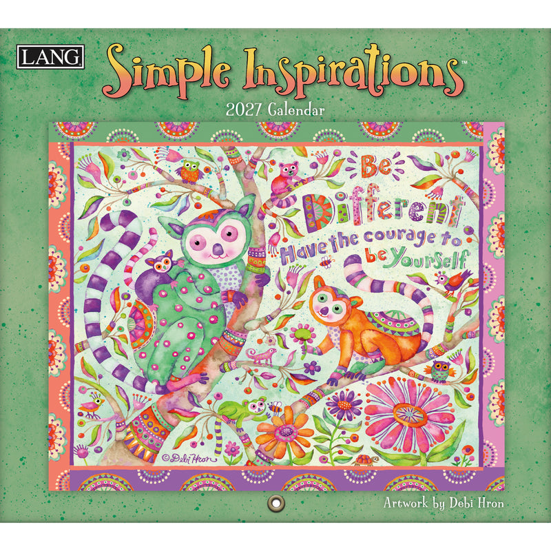2027 calendar cover with colorful illustration of animals and text on a green background