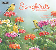 2027 calendar cover with songbirds and flowers, featuring the brand 'LANG'.