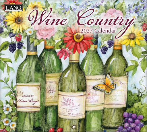 2027 Wine Country calendar with wine bottles and flowers