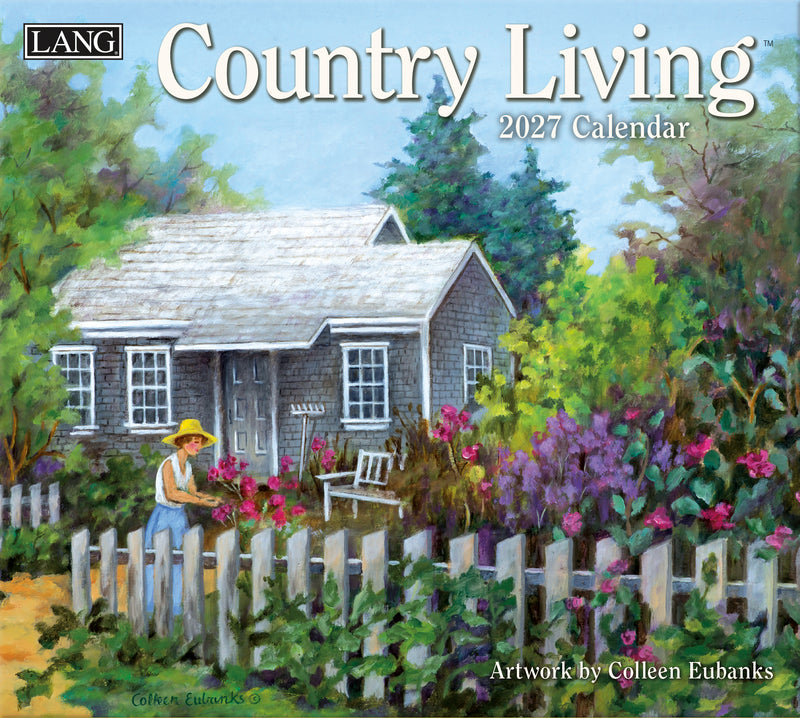 Country Living 2027 calendar cover with a woman tending to flowers in a garden.