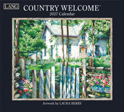 2027 Country Welcome calendar by Lang with artwork by Laura Berry featuring a house and garden.
