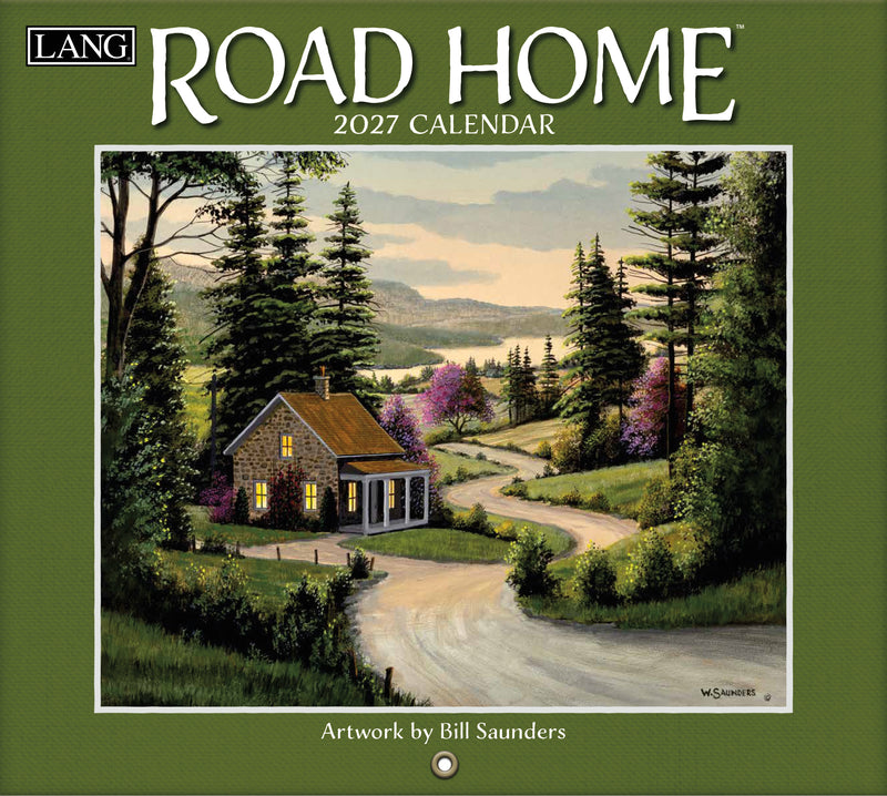 2027 calendar cover with a scenic painting of a house and path, featuring the brand 'LANG'.