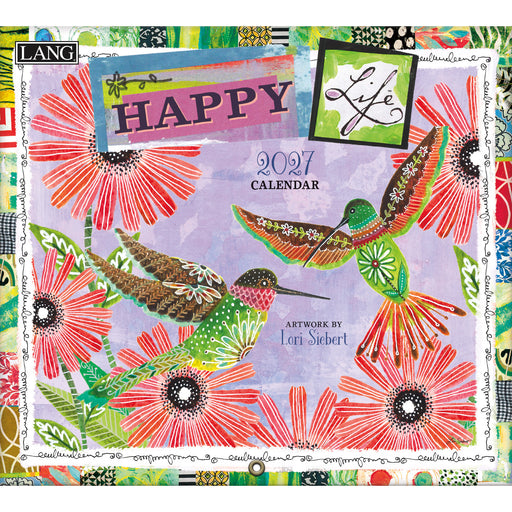2027 calendar cover with colorful flowers and birds design, featuring the brand 'LANG'.