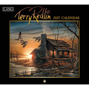 2027 Terry Redlin calendar cover with a cabin scene and sunset.