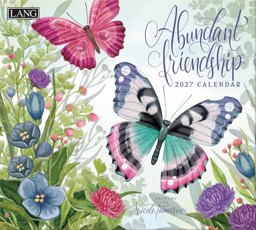 2027 calendar with butterflies and flowers, featuring the brand 'LANG'.