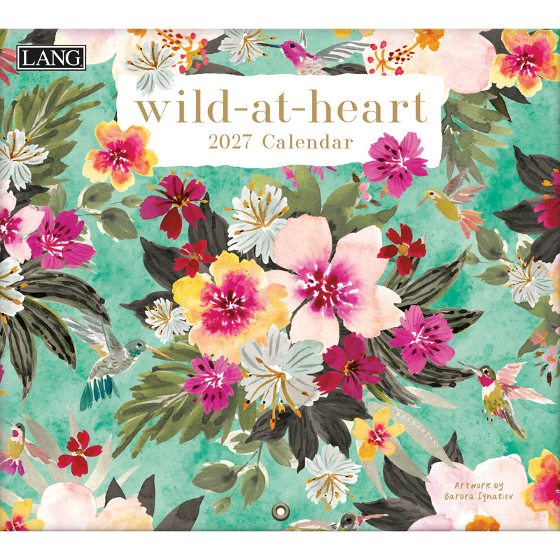 2027 calendar with floral design and 'LANG' branding