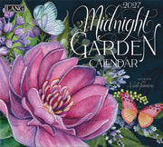 2027 Midnight Garden calendar with a pink flower and butterfly on a dark background