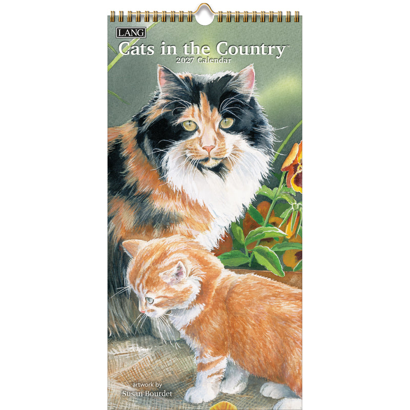 Calendar cover featuring two cats with a green background