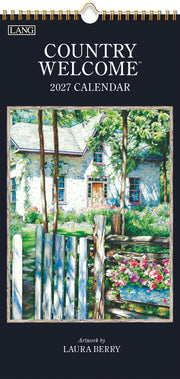 2027 calendar cover with a painting of a house and garden, featuring the brand 'LANG'.