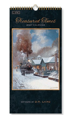 2027 calendar cover with a steam locomotive painting by D.R. Laird, featuring the brand 'LANG'.