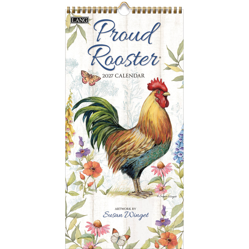 2027 calendar with a rooster design on a white background