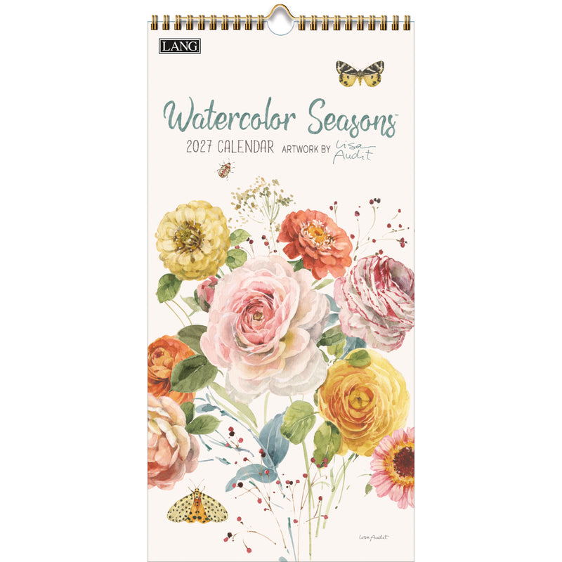 2027 calendar with watercolor floral design on a white background