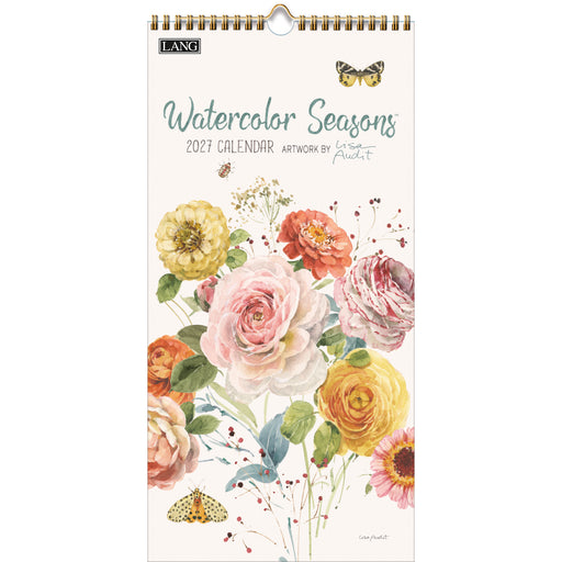 2027 calendar with watercolor floral design on a white background