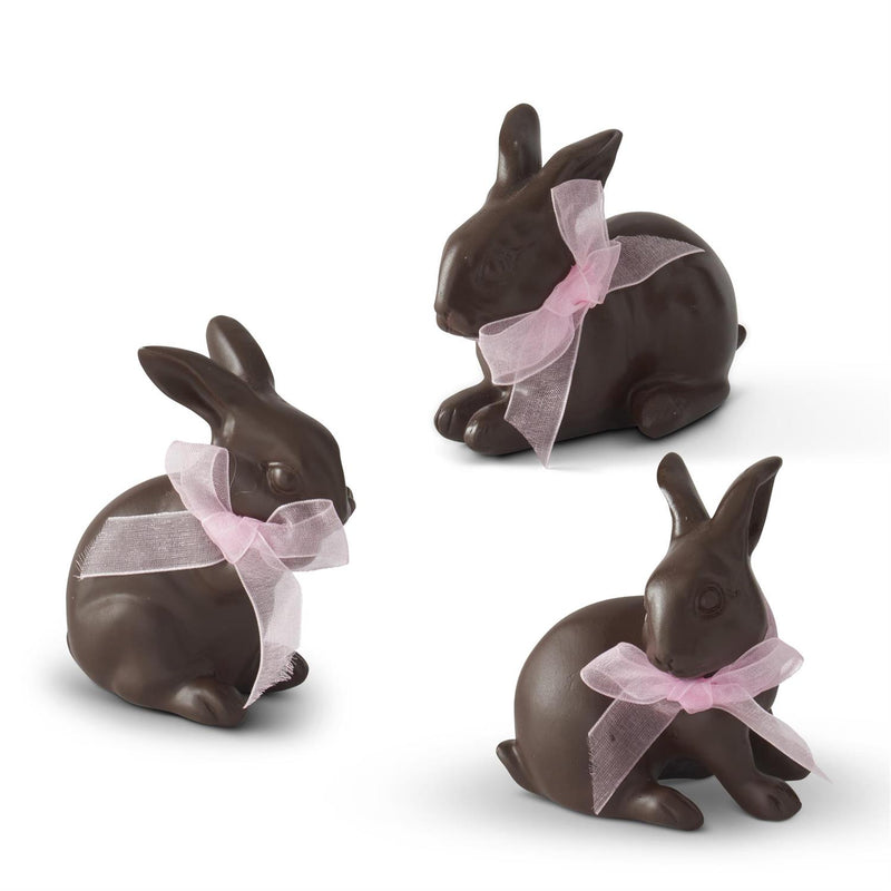 Chocolate Easter Bunnies with Pink Bow Figurines