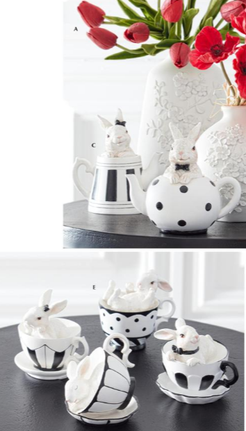 White Bunnies in Black & White Teacups
