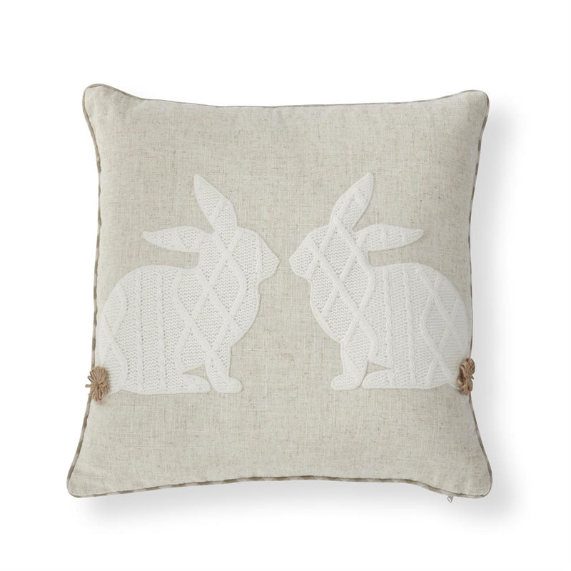 Tan with White Knit Bunnies Applique Pillow