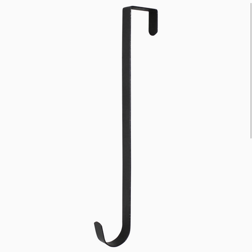 Black metal hook on a white background