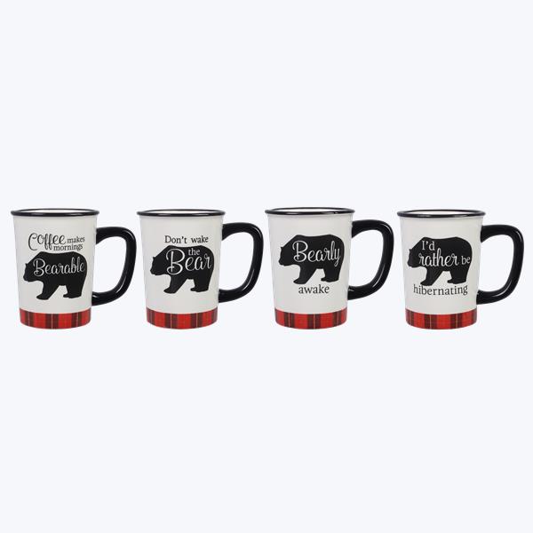 Ceramic Cabin Plaid Bear Mugs