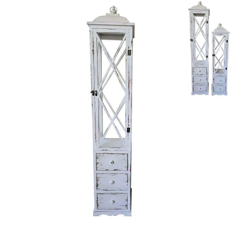 White Triple Drawer Wood Lantern