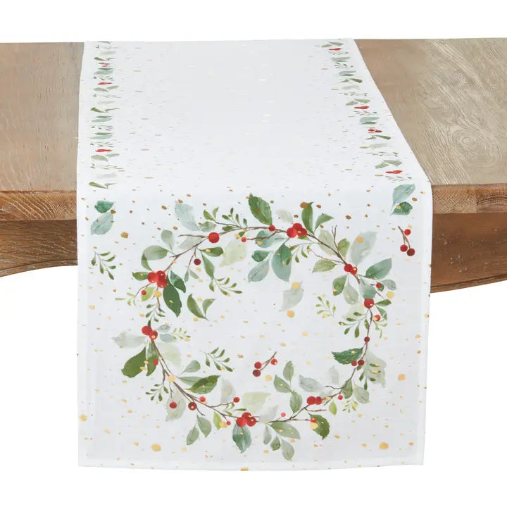 Holiday Cheer Berry Wreath Table Runner
