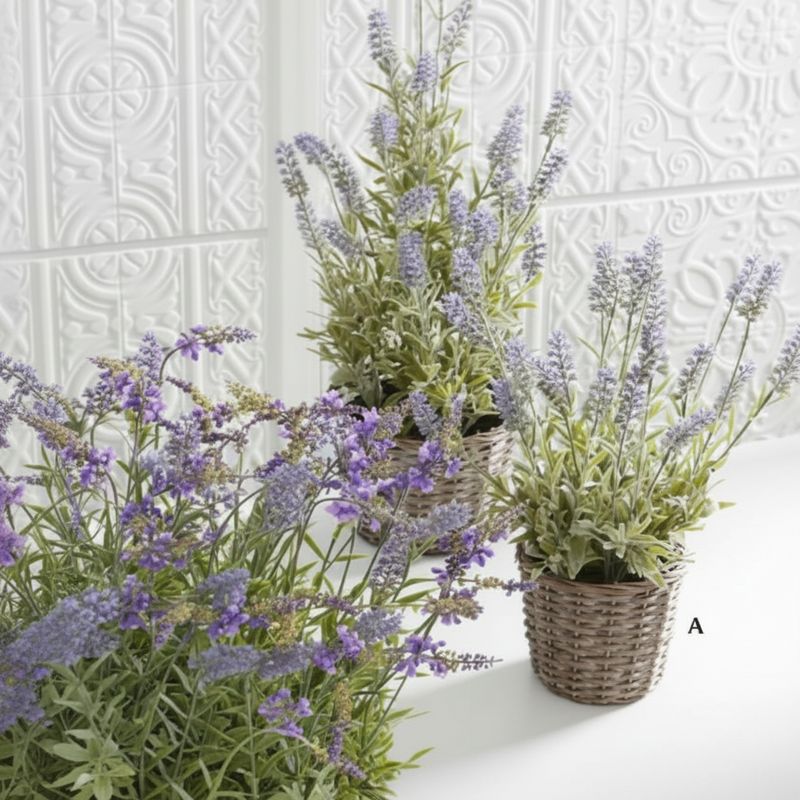 Purple Lavender in Woven Rattan Basket