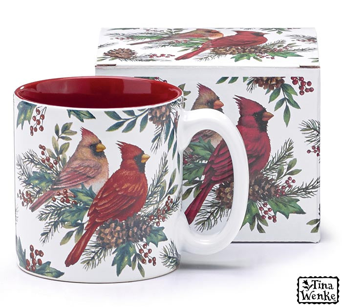 Cardinal Couple Sitting on Greenery Mug