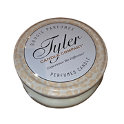 Tyler Candle Company perfumed candle with decorative lid on a white background