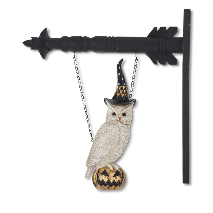 White and Gold Owl with Witch Hat on Jack o Lantern Arrow Replacement