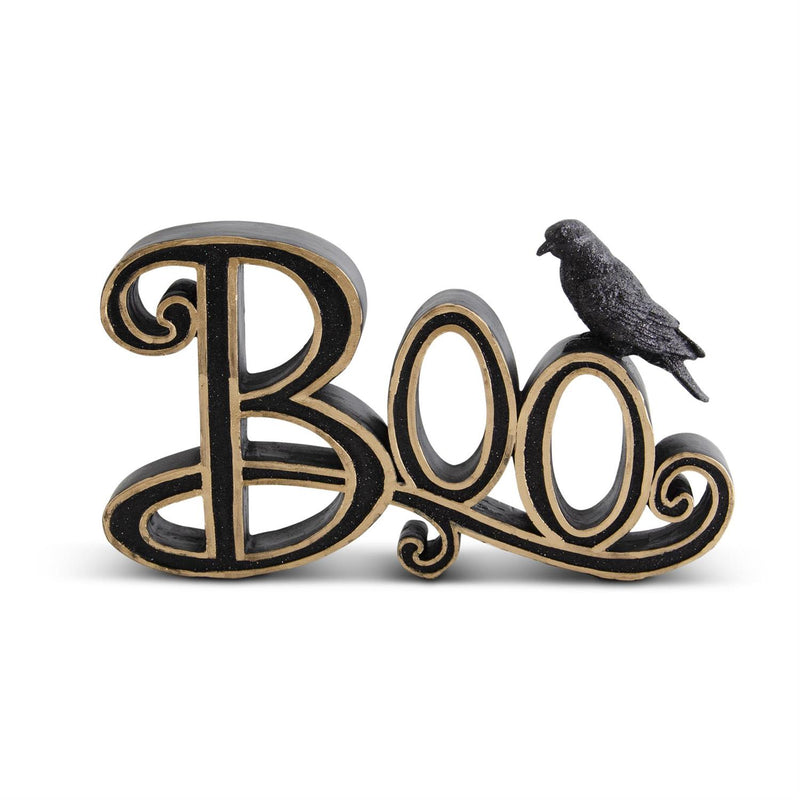 Black & Gold Boo Cutout with Glittered Crow