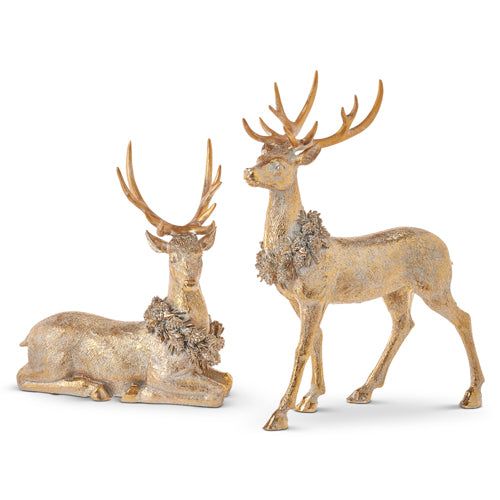 Gold Deer with Wreath - Set of 2