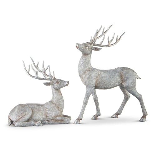 Silver Glittered Deer - Set of 2