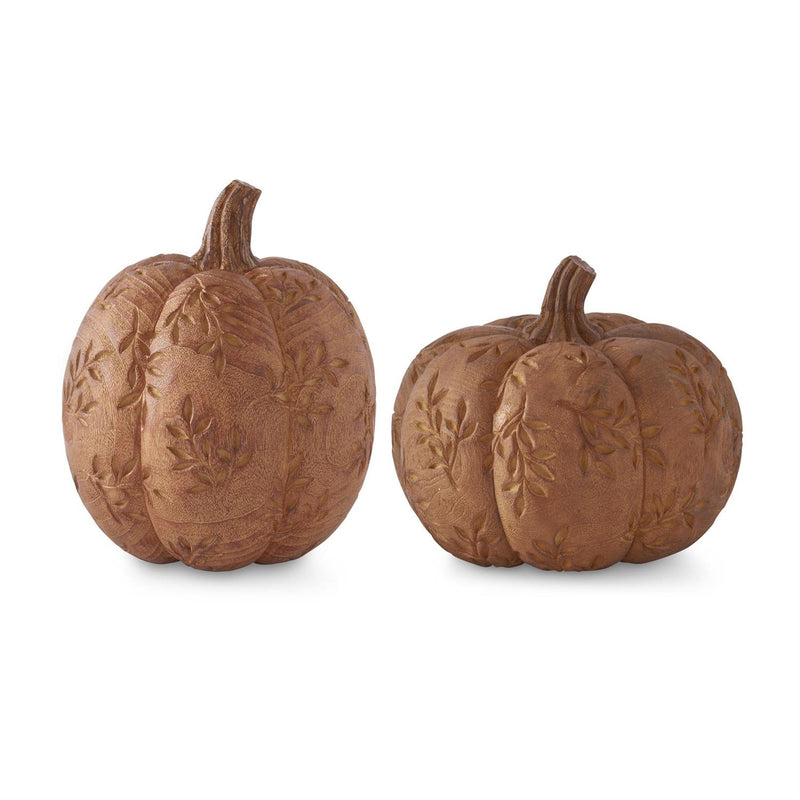 Tan Carved Leaf Pattern Pumpkins