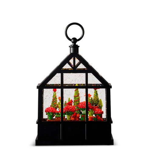 Christmas Flowers and Cardinals Lighted Water Greenhouse