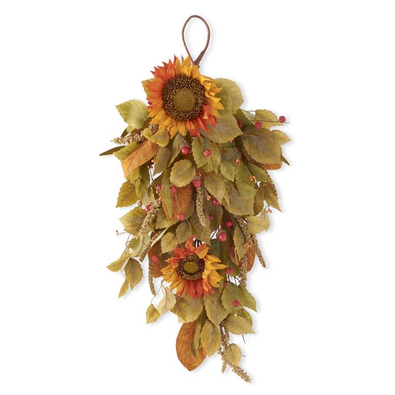 Orange Sunflower Teardrop With Mini Pumpkins and Berries