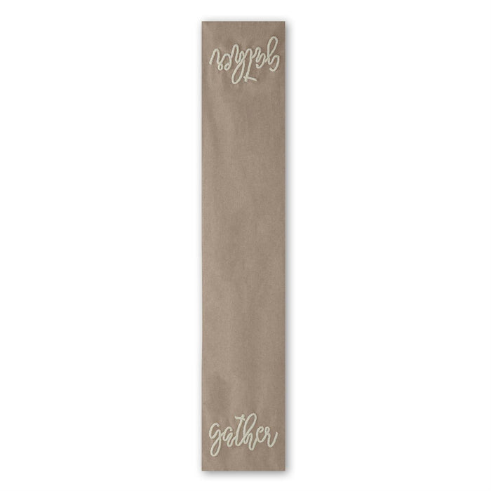 Tan & White Beaded Gather Table Runner - 72"