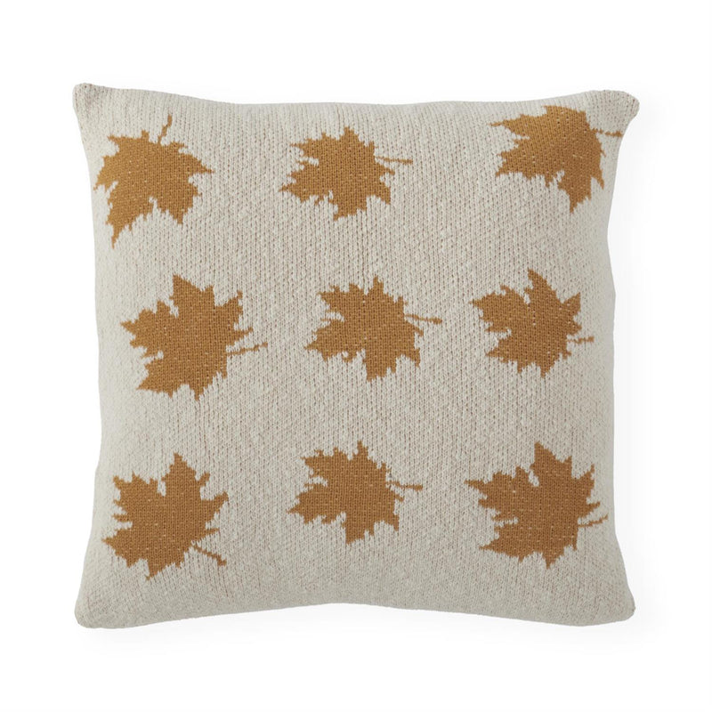 Cream Cotton Knit Pillow with Yellow Leaves