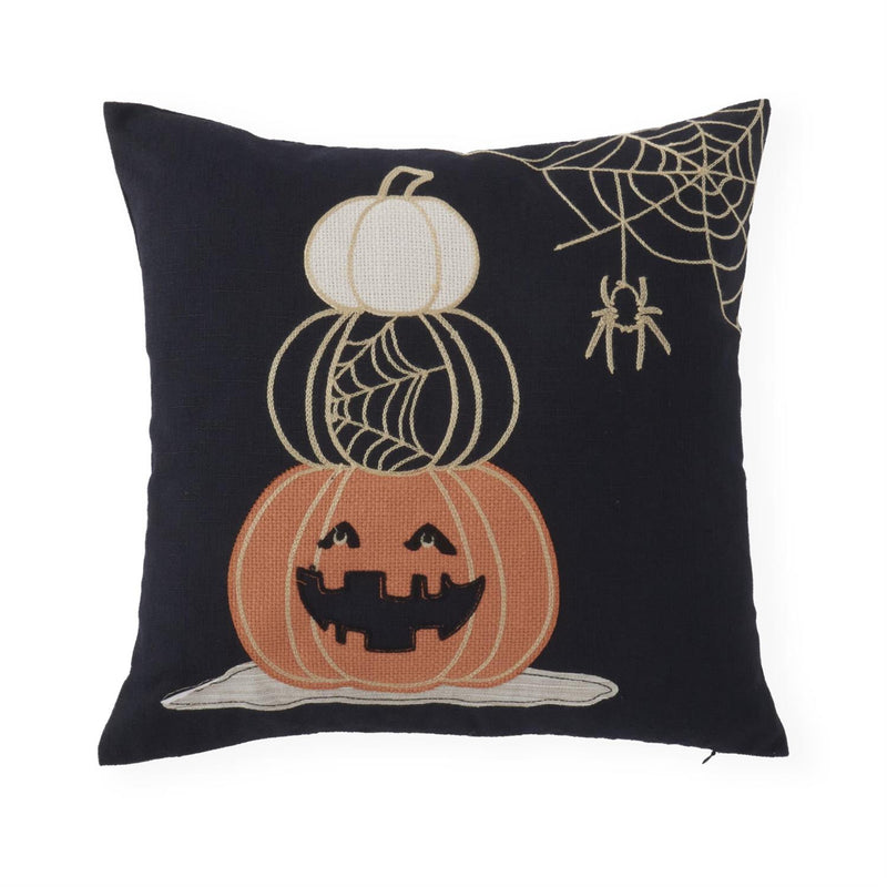 Square Black Halloween Jack O Lantern Stitched Pillow