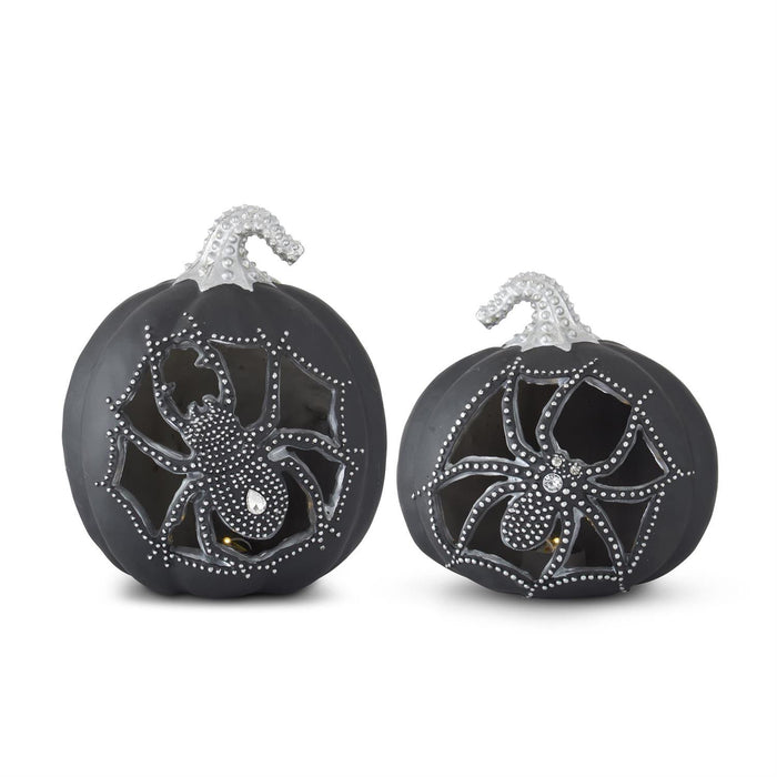 Black & Silver LED Pumpkins with Spider Cutout