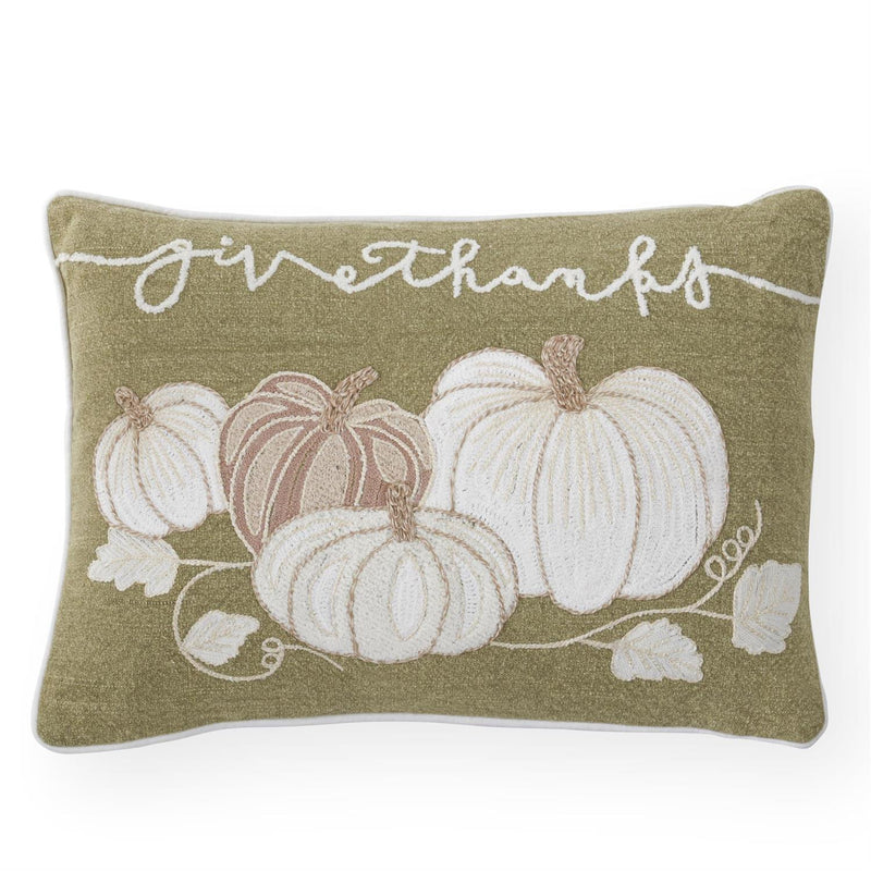 Sage Green Embroidered Pumpkin Lumbar Pillow