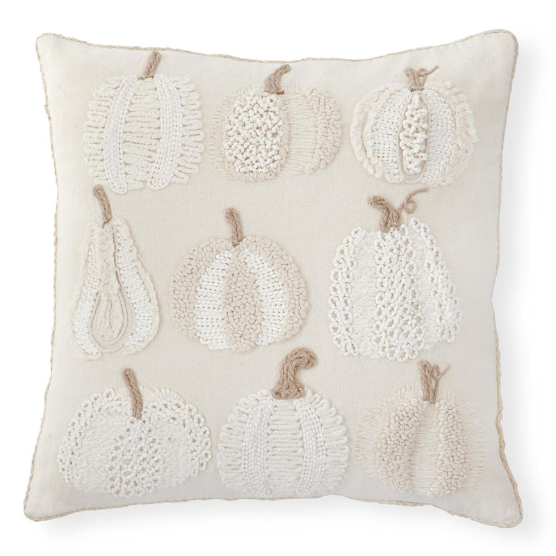 Cream Pumpkins and Gourds Embroidered Square Pillow