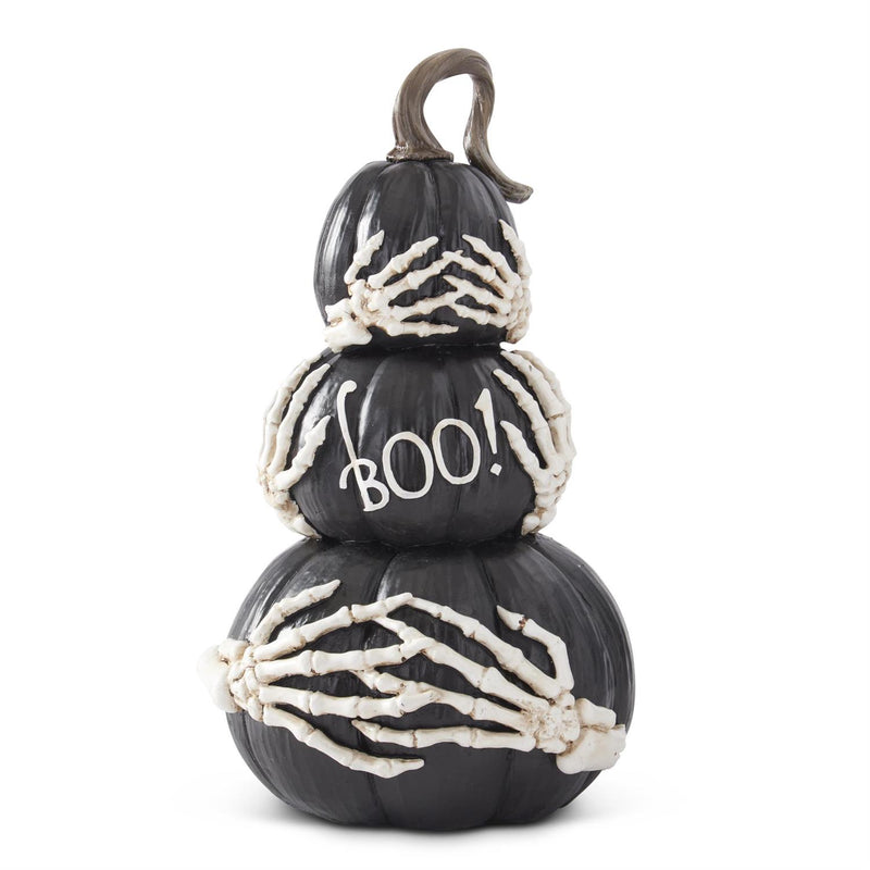 Black Stacked Boo Pumpkins with Skeleton Hands