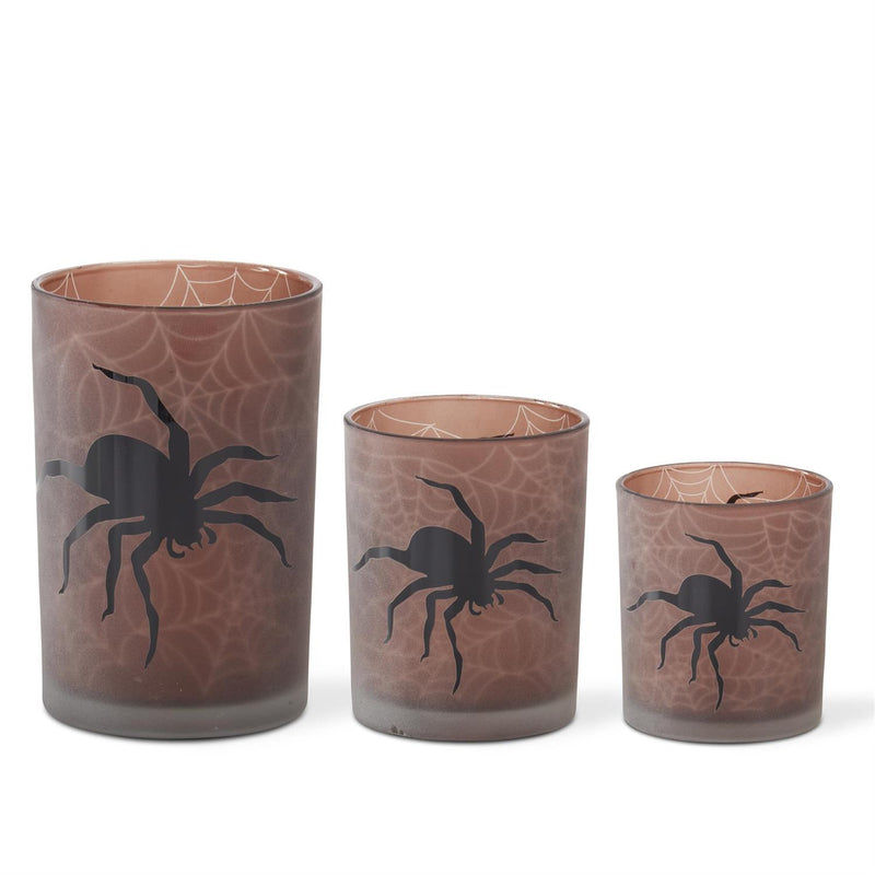 Spider Frosted Glass Votives with Amber & Web Interiors