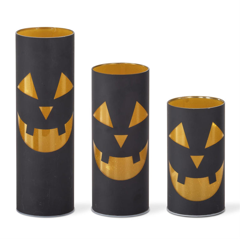 Black and Gold Laser Engraved Halloween LED Cylinders